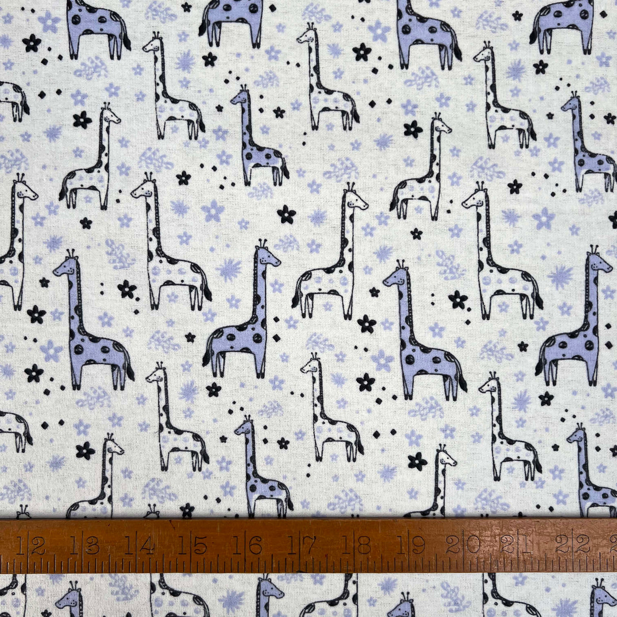 Winceyette Giraffes Blue Black Cotton Polyester Soft Brushed Flannel Childrens Fabric Ruler
