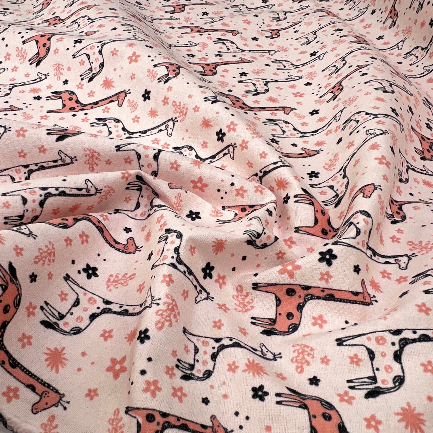 Winceyette Giraffes Pink Black Cotton Polyester Soft Brushed Flannel Childrens Fabric CU