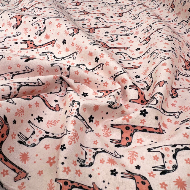 Winceyette Giraffes Pink Black Cotton Polyester Soft Brushed Flannel Childrens Fabric CU