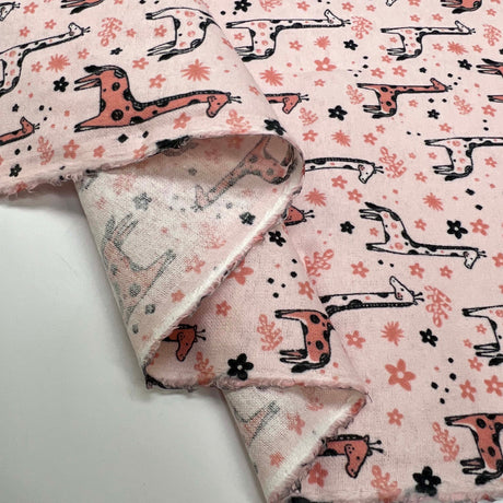 Winceyette Giraffes Pink Black Cotton Polyester Soft Brushed Flannel Childrens Fabric Fold