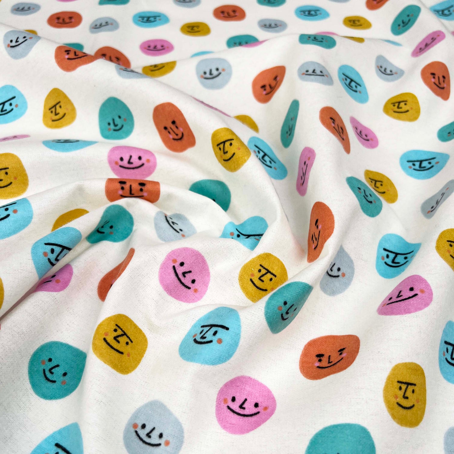 Winceyette Many Faces Cream Multi Cotton Polyester Soft Brushed Flannel Childrens Fabric CU