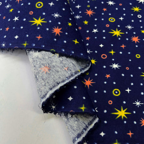 Winceyette Night Sky Navy Cotton Polyester Soft Brushed Flannel Childrens Fabric Fold