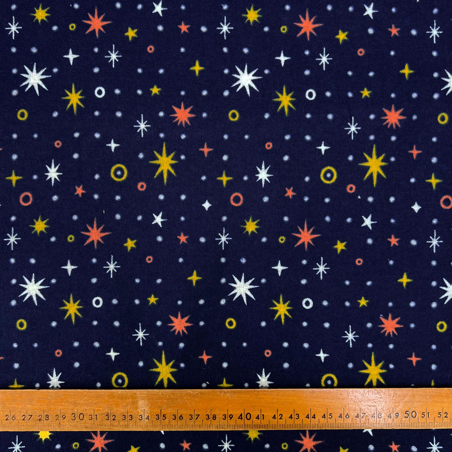 Winceyette Night Sky Navy Cotton Polyester Soft Brushed Flannel Childrens Fabric Ruler