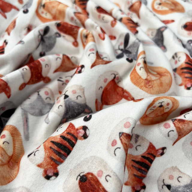 Winceyette Sleeping Animals Soft Brushed Cotton Flannel Orange Grey White Fabric CU