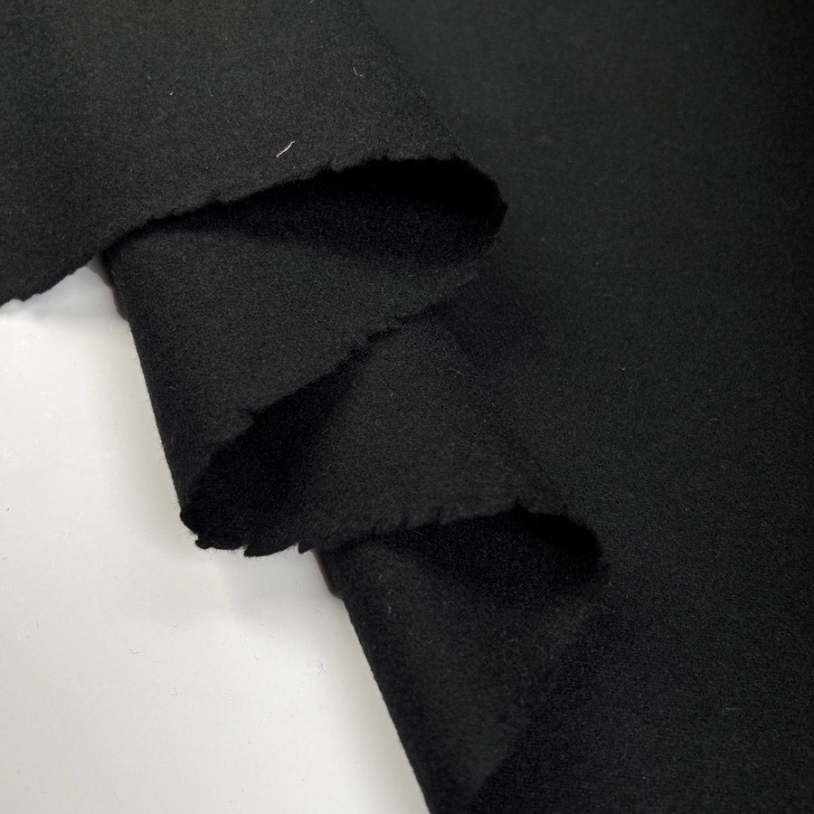 Wool Coating Moss Melton Black Heavy British Woven Fabric Fold