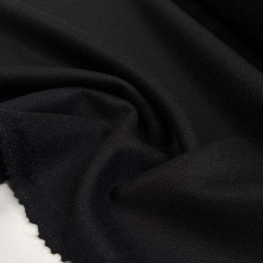Wool Coating Worsted Hopsack Black Heavy British Woven Fabric CU