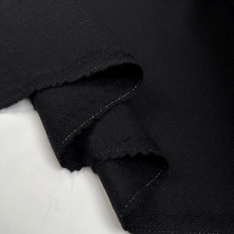 Wool Coating Worsted Hopsack Black Heavy British Woven Fabric Fold