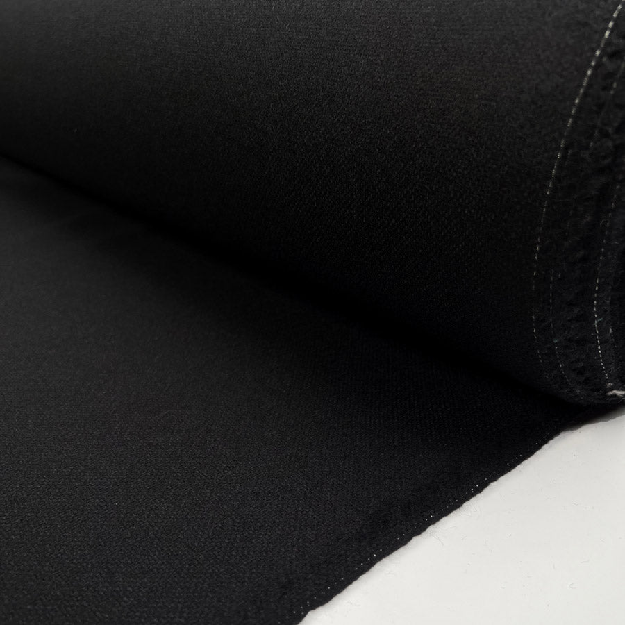 Wool Coating Worsted Hopsack Black Heavy British Woven Fabric Roll