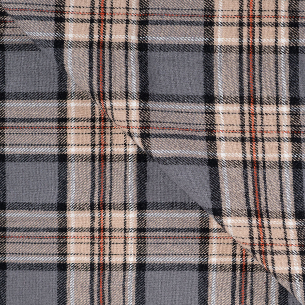 Country Flannel Brown Check Brushed Cotton Dress Fabric fabric, folded
