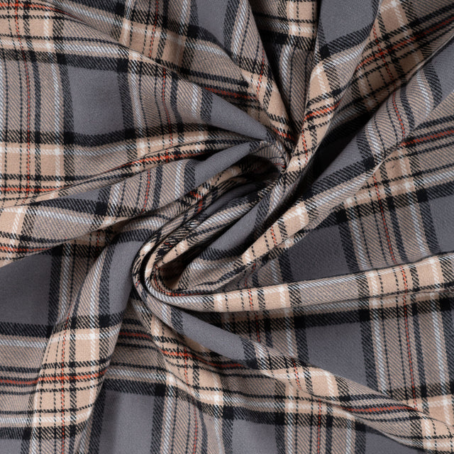 Country Flannel Brown Check Brushed Cotton Dress Fabric fabric, twist