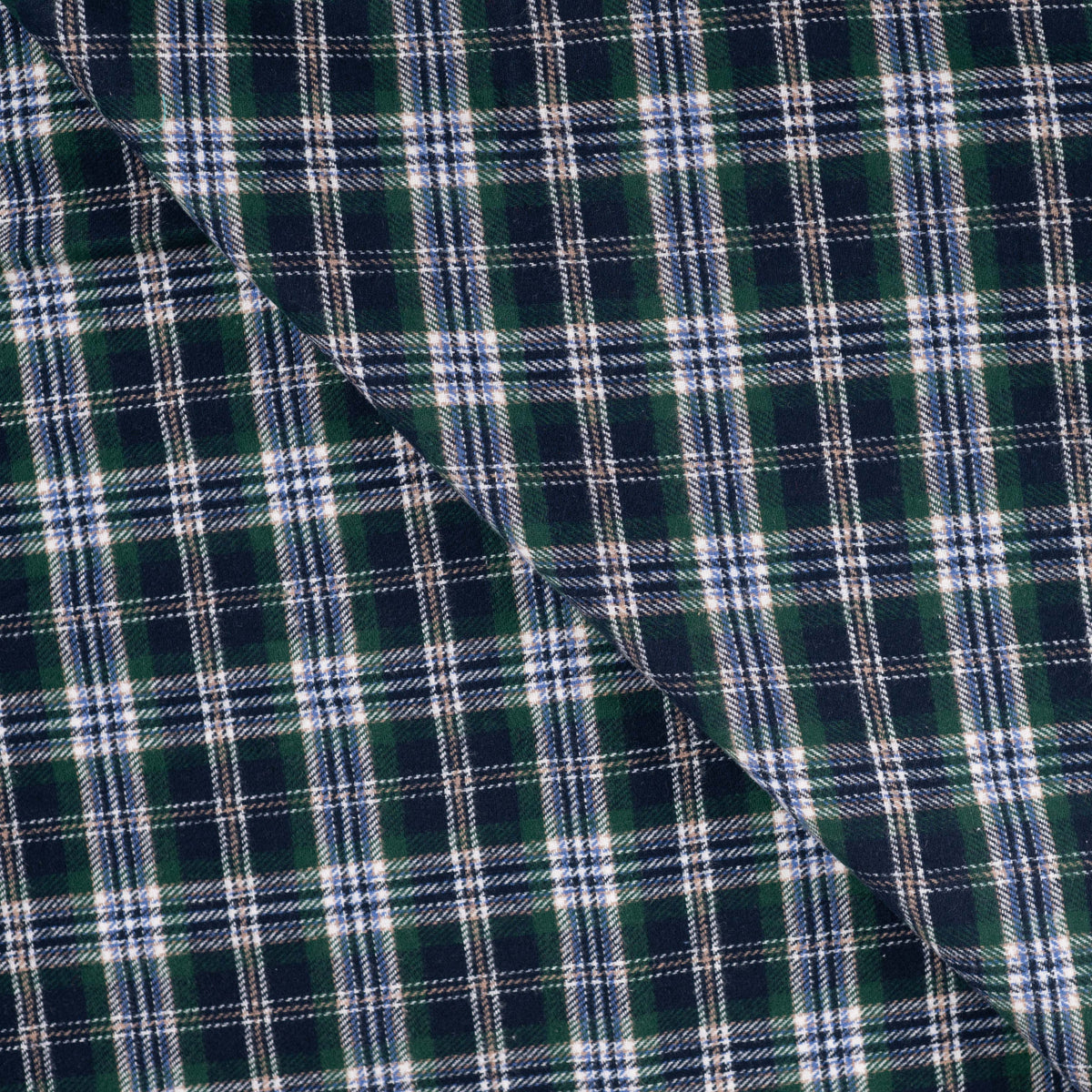 Country Flannel Green Check Brushed Cotton Dress Fabric fabric, folded