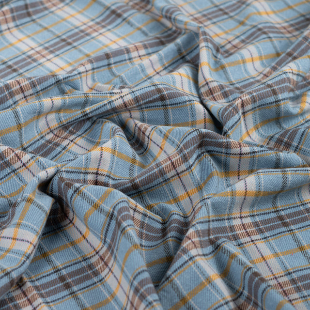 Country Flannel Sky Check Brushed Cotton Dress Fabric fabric, close-up