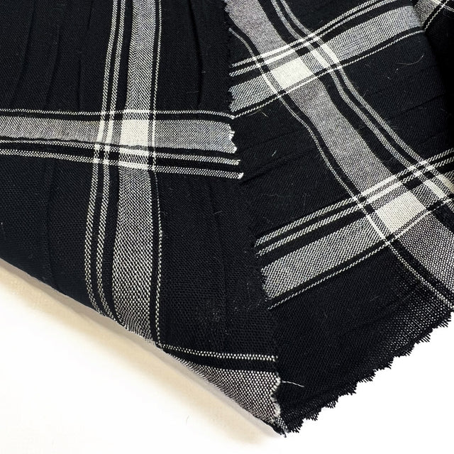 A Fling Viscose Acrylic Elastane Black White Check Grey Shirting Fabric Fold
