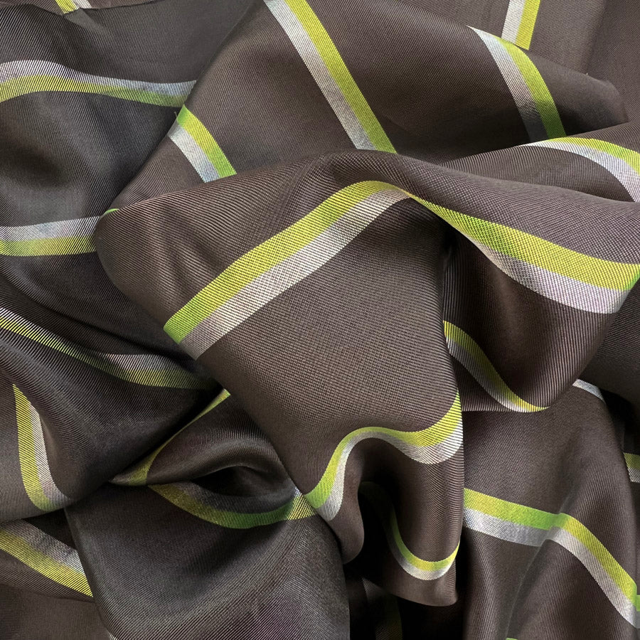 Acetate Viscose Blend Fabric Lining Hermes Green Brown Silver Stripe