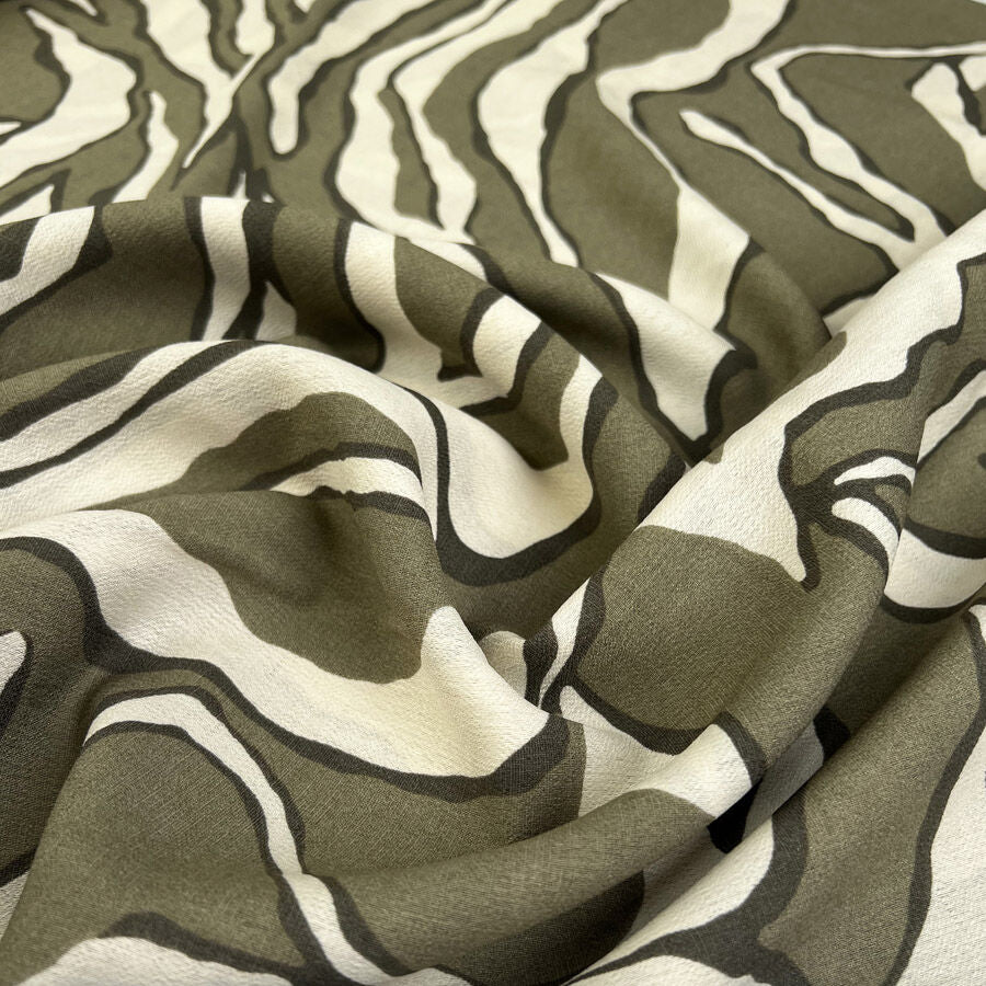 Airflow Viscose Zaraffla Olive Cream Abstract Polyamide Dress Fabric