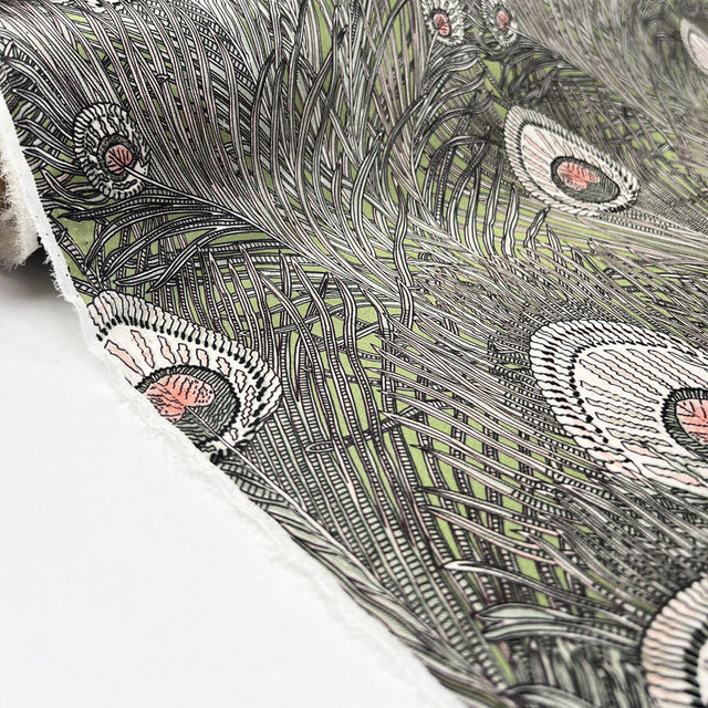 Albany 16 Momme Silk Mary Satin Print Green Abstract Dress Fabric Roll