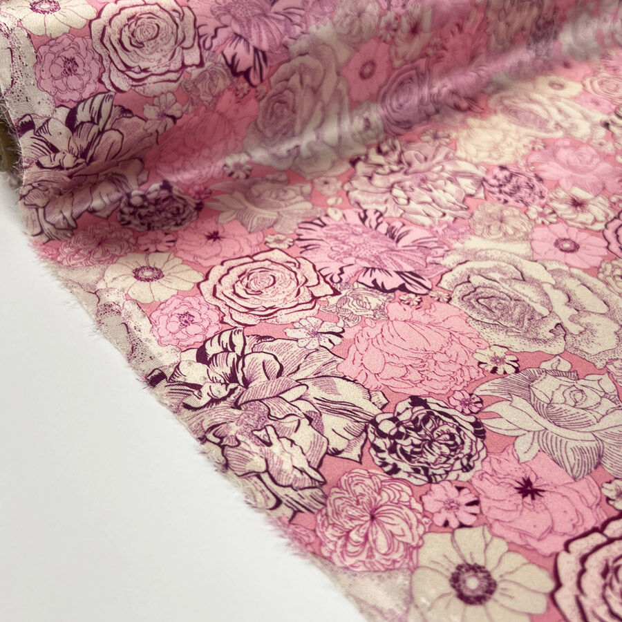 Albany 16 Momme Silk Victoria Satin Print Pink Floral Dress Fabric Roll