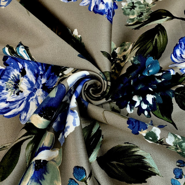 An Elegant Take Olive Autumn Floral Olive Stretch Cotton Trousering Fabric Drape Fabric Photo Custom