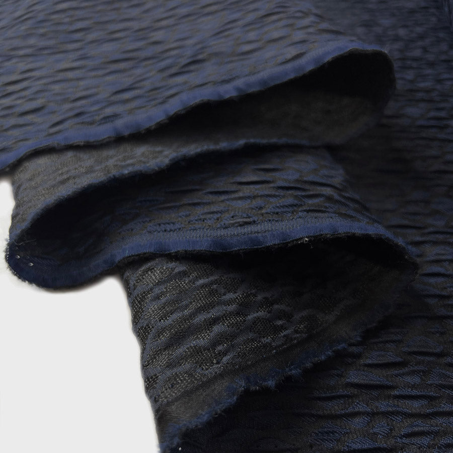 An Evening Affair Navy Black Brocade Dressmaking Fabric Fold