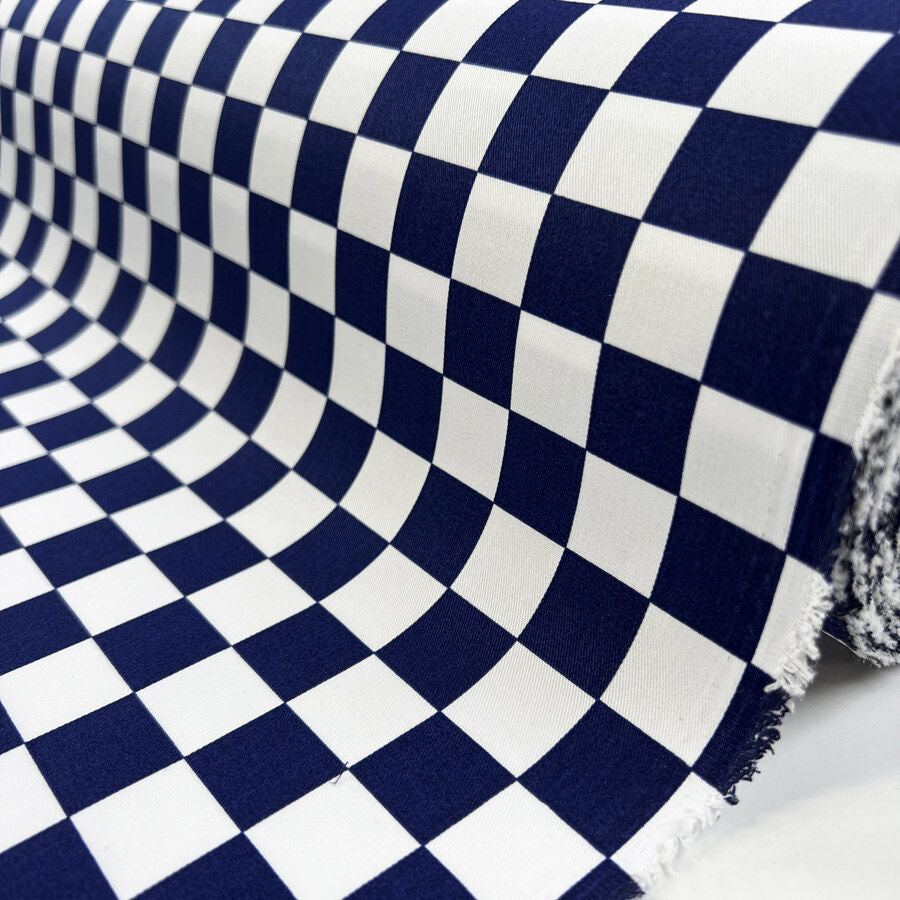 Apollo Royal Navy White Check Gingham Polyester Cotton Shirting Fabric Roll