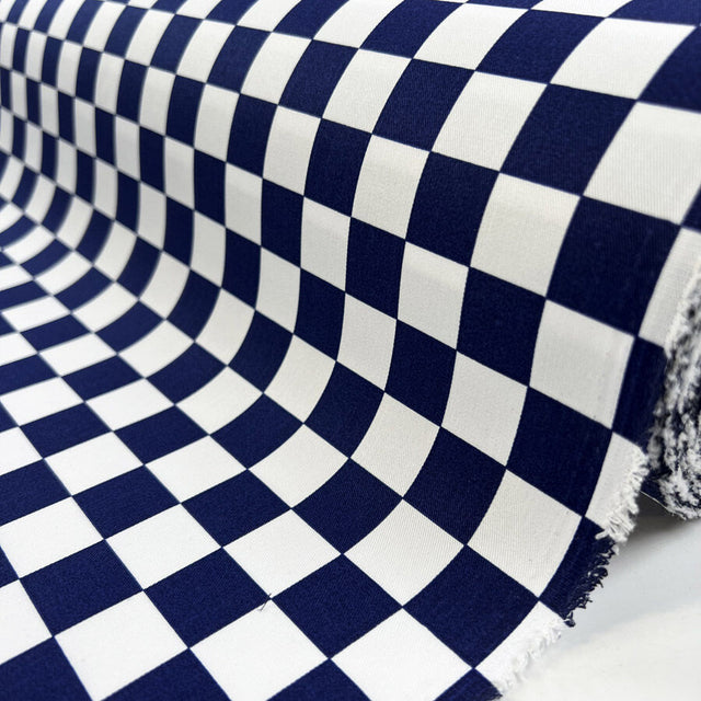 Apollo Royal Navy White Check Gingham Polyester Cotton Shirting Fabric Roll
