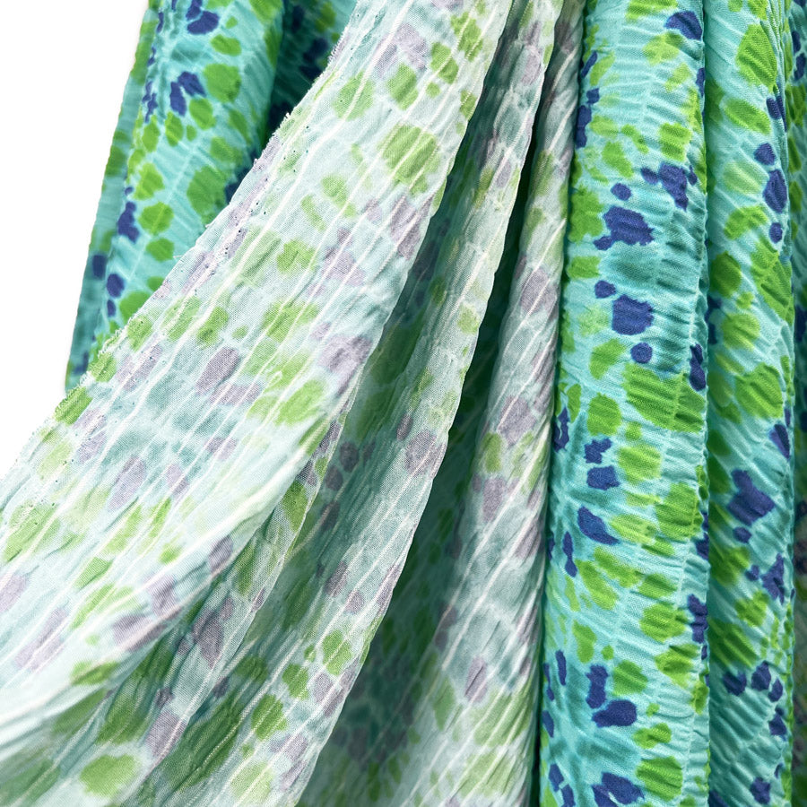 Ariel Polyester Lycra Seersucker Blue Green Kaftan Summer Dress Fabric Fold