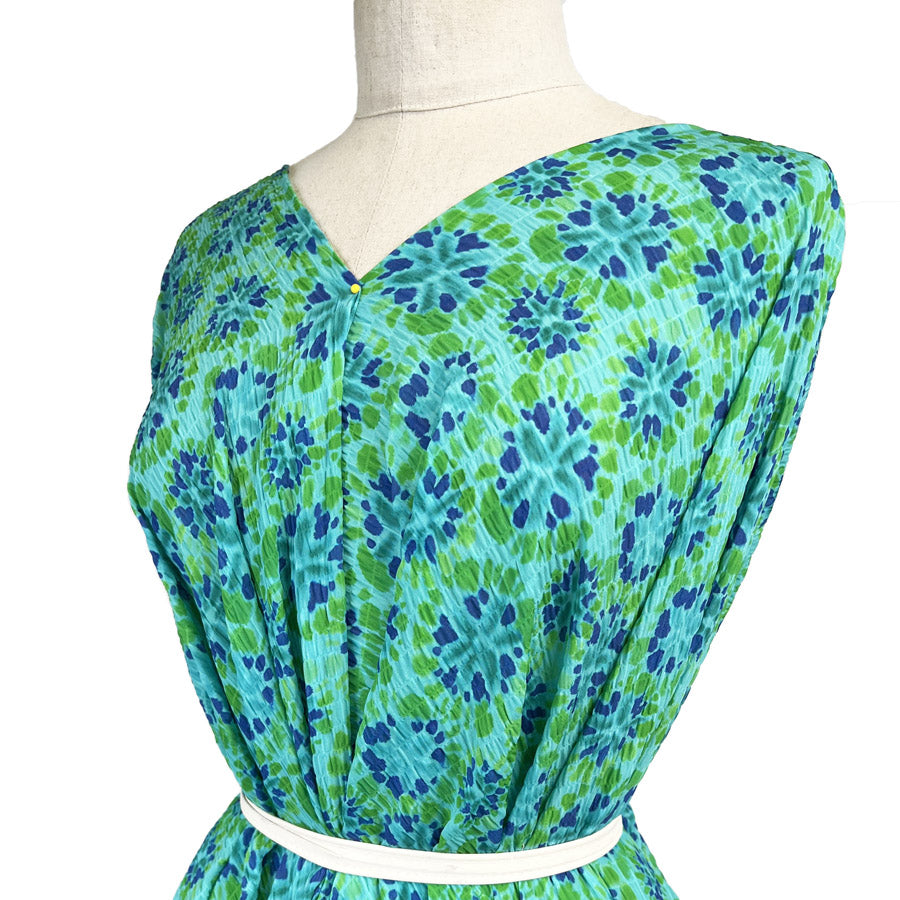 Ariel Polyester Lycra Seersucker Blue Green Kaftan Summer Dress Fabric Side