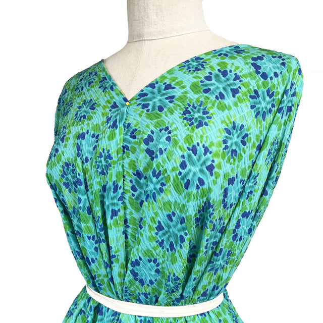 Ariel Polyester Lycra Seersucker Blue Green Kaftan Summer Dress Fabric Side