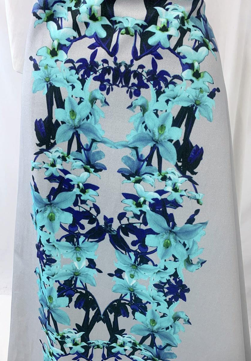 Artist Panel Floral Blue Cotton Twill Fabric M1