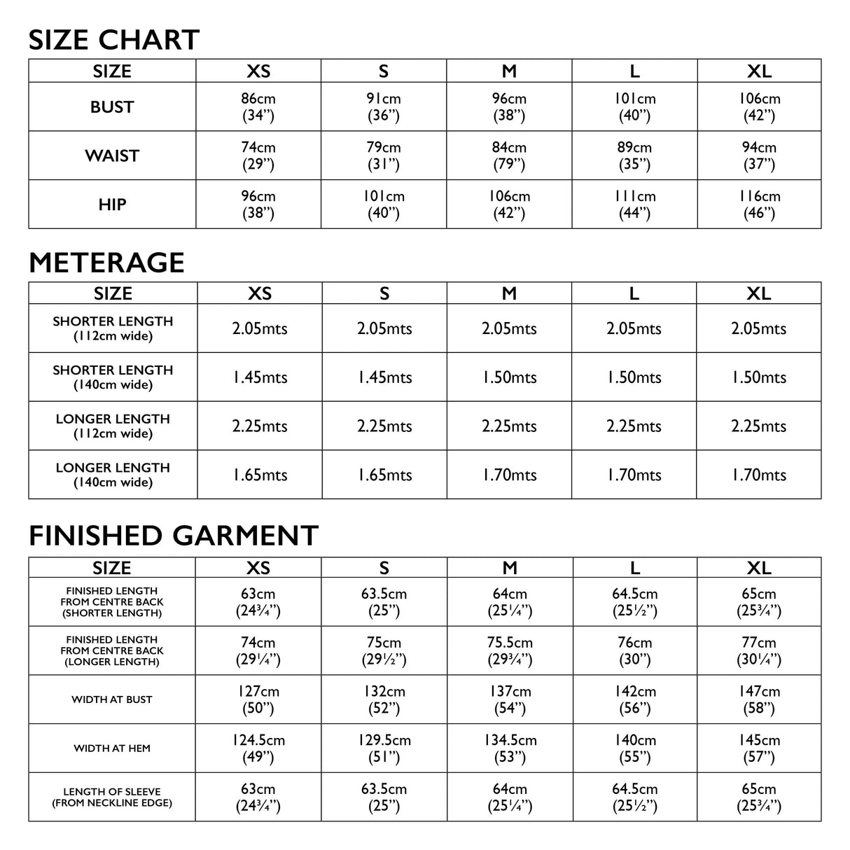 Athina Top Size Chart
