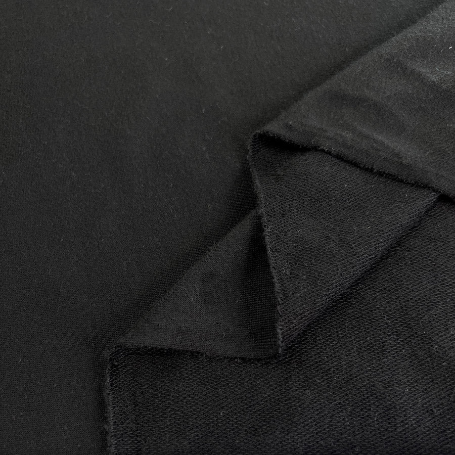 Athleisure Black French Terry Looped Back Fine Knitted Polyester Jersey Fabric Fold 2