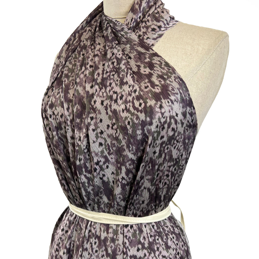 Auralite Polyester Purple Silver Abstract Fine Satin Chiffon Dress Fabric Side