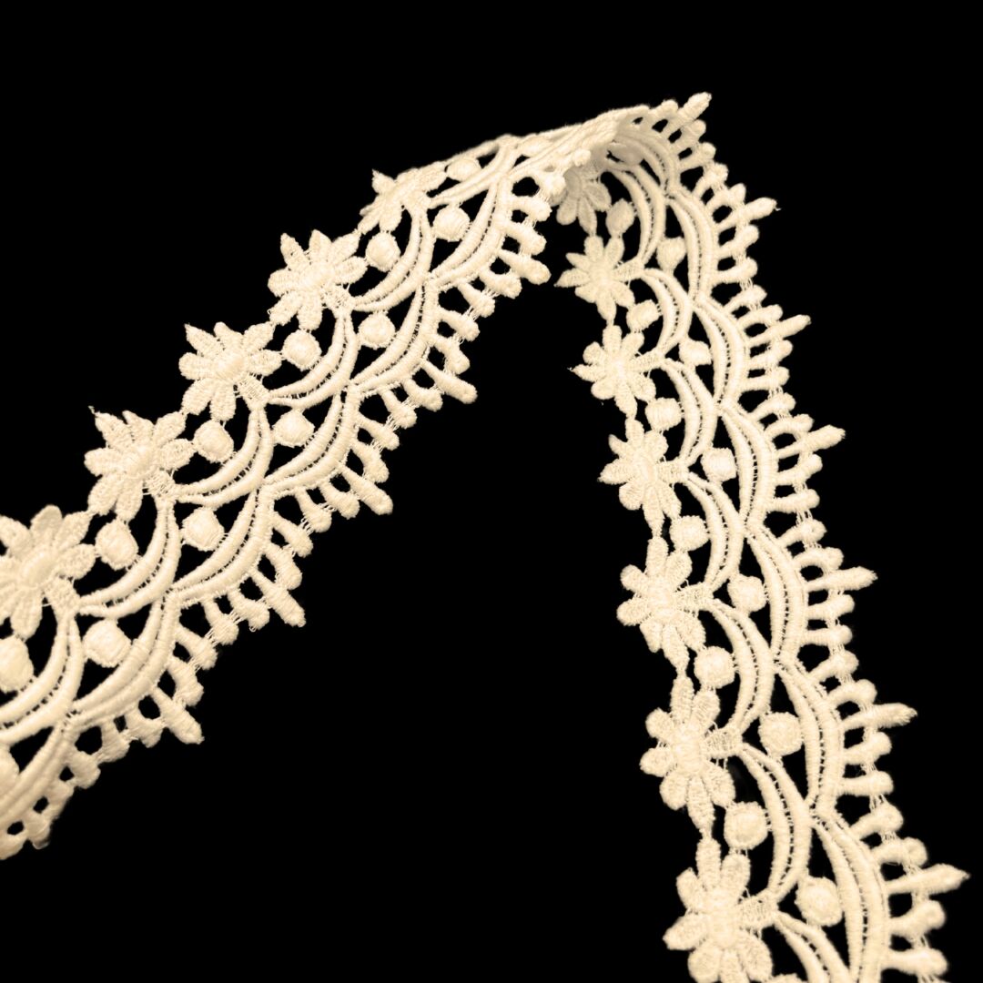 Austrian Cotton Cream Guipure Lace Trim Garden 50mm Wide Fold