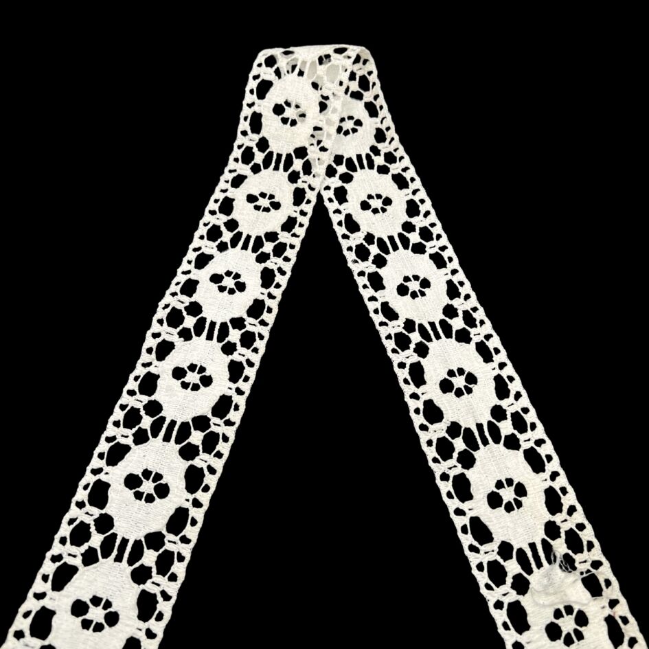 Austrian Embroidered Polyester Lace Trim Ivory 40mm Wide Fold