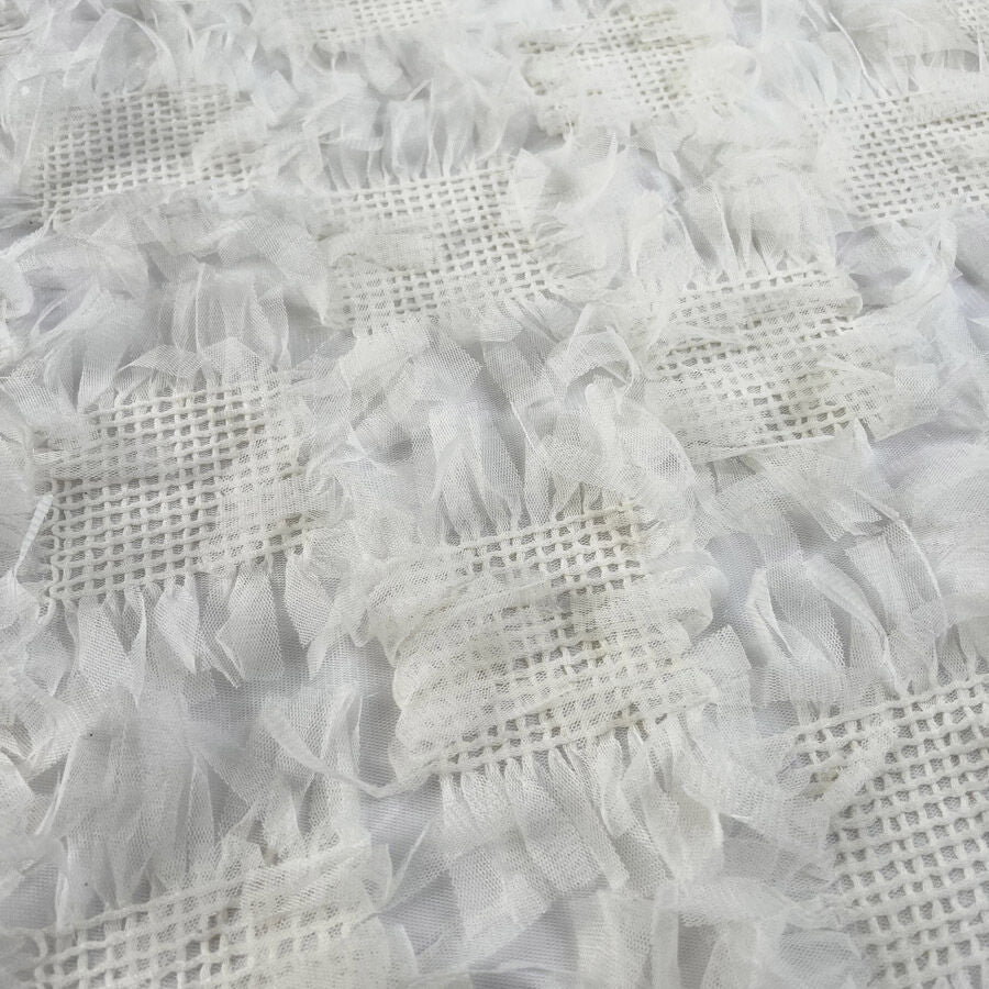 Away With The Fairies Ivory Polyester Check Net Cream Square Pattern Fabric Cu1