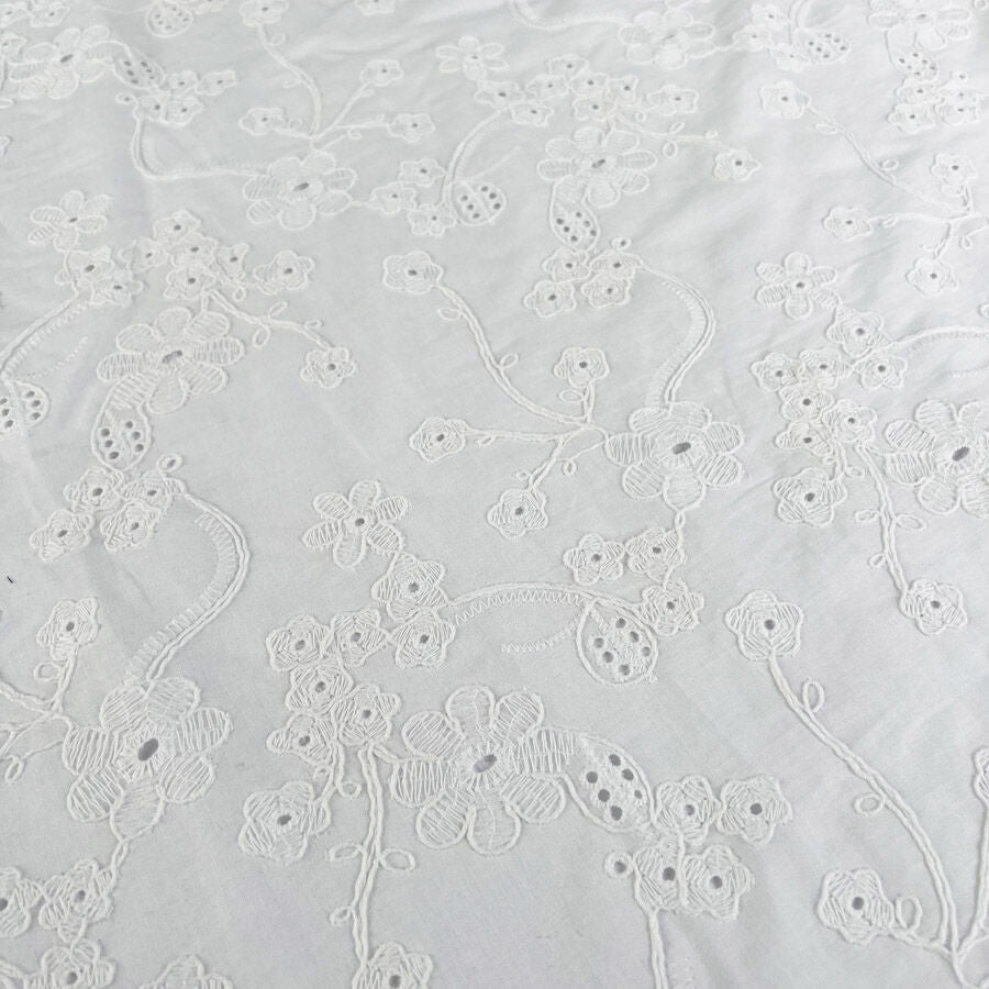 Ba Broderie Anglaise Embroidered Lawn Mellow White Floral Ivory Woven Dress Fabric