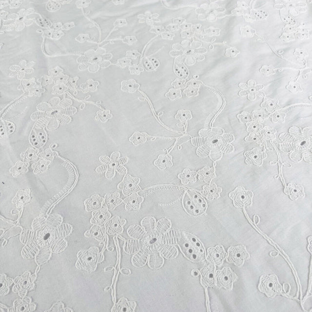 Ba Broderie Anglaise Embroidered Lawn Mellow White Floral Ivory Woven Dress Fabric
