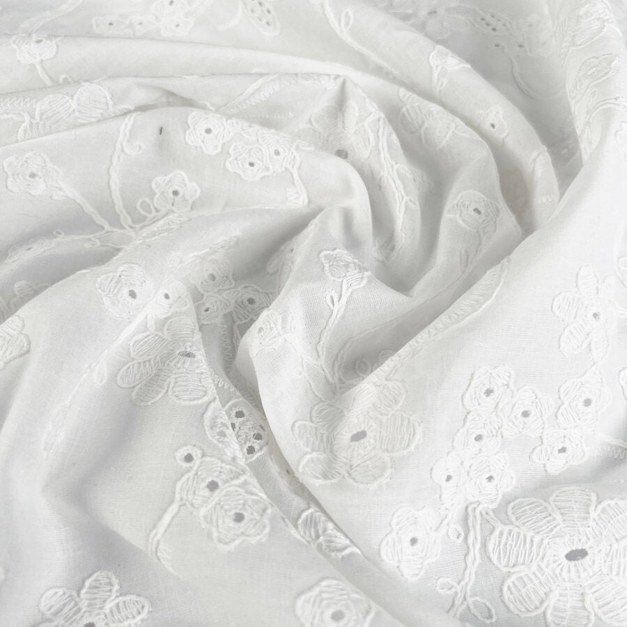 Ba Broderie Anglaise Embroidered Lawn Mellow White Floral Ivory Woven Dress Fabric