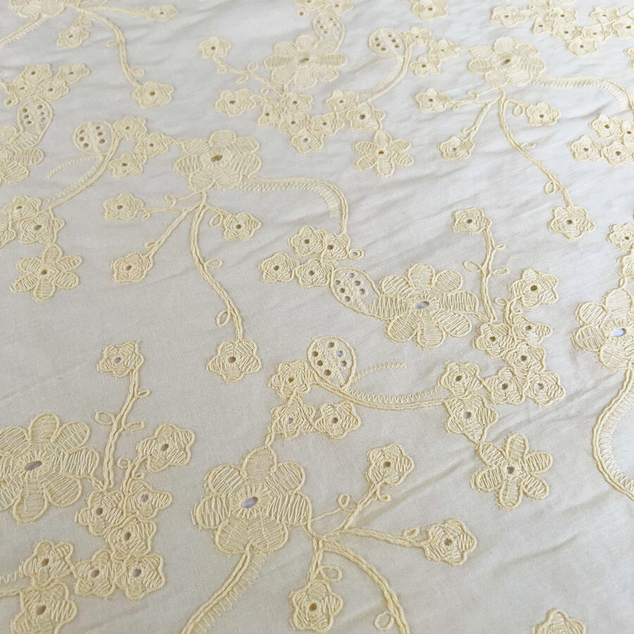 Ba Broderie Anglaise Embroidered Lawn Mellow Yellow Floral Woven Dress Fabric