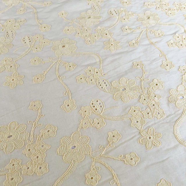 Ba Broderie Anglaise Embroidered Lawn Mellow Yellow Floral Woven Dress Fabric