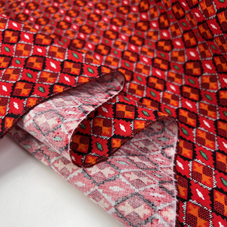 Baby Driver Prism Cotton Needlecord Red Orange Abstract Corduroy Dress Fabric Fold