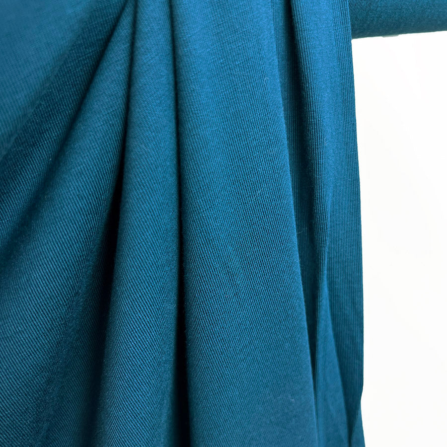 Bamboo Elastane Jersey Dress Fabric Teal Hang