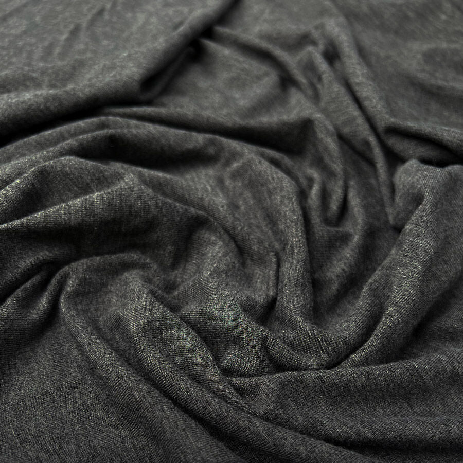 Bamboo jersey dark grey marl elastane knitted tshirt fabric cu1