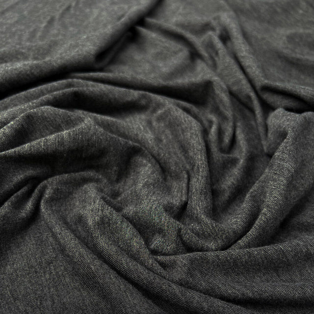 Bamboo jersey dark grey marl elastane knitted tshirt fabric cu1