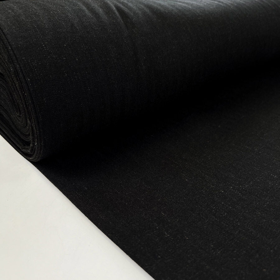 Bamboo Linen Tweed Black Plain Suiting Fabric Bolt