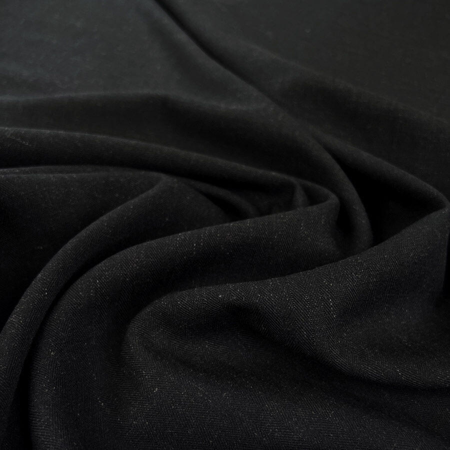 Bamboo Linen Tweed Black Plain Suiting Fabric