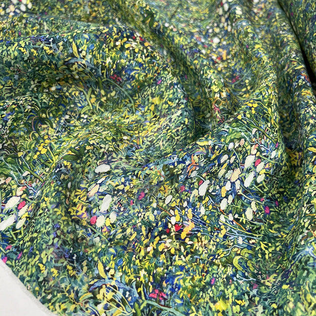 Bamboo Silk Meadow Whisper Green Floral Lightweight Dress Fabric