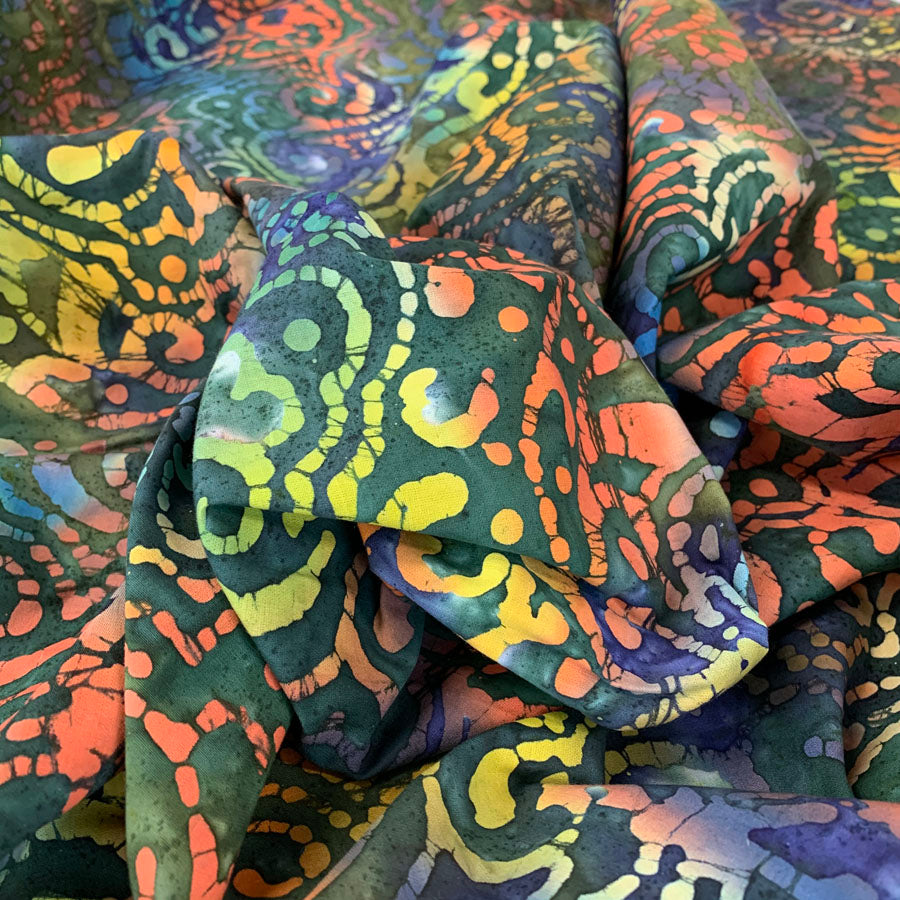 Batik Fabric Swirl Green D Crinkle