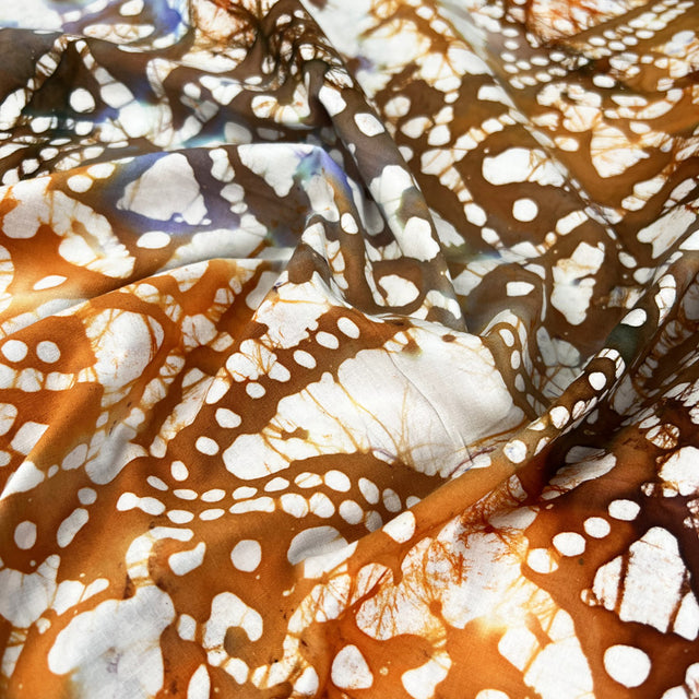 Batik Tribal Sunset Purple Orange White Abstract Cotton Woven Dress Fabric