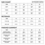 Bella Dress Extended Size Chart